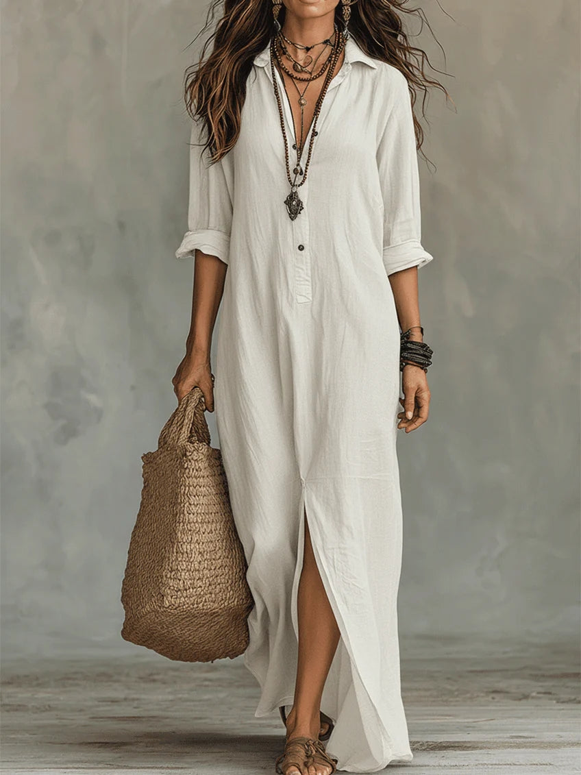 Alessia - Soft Black Maxi Dress with Buttons