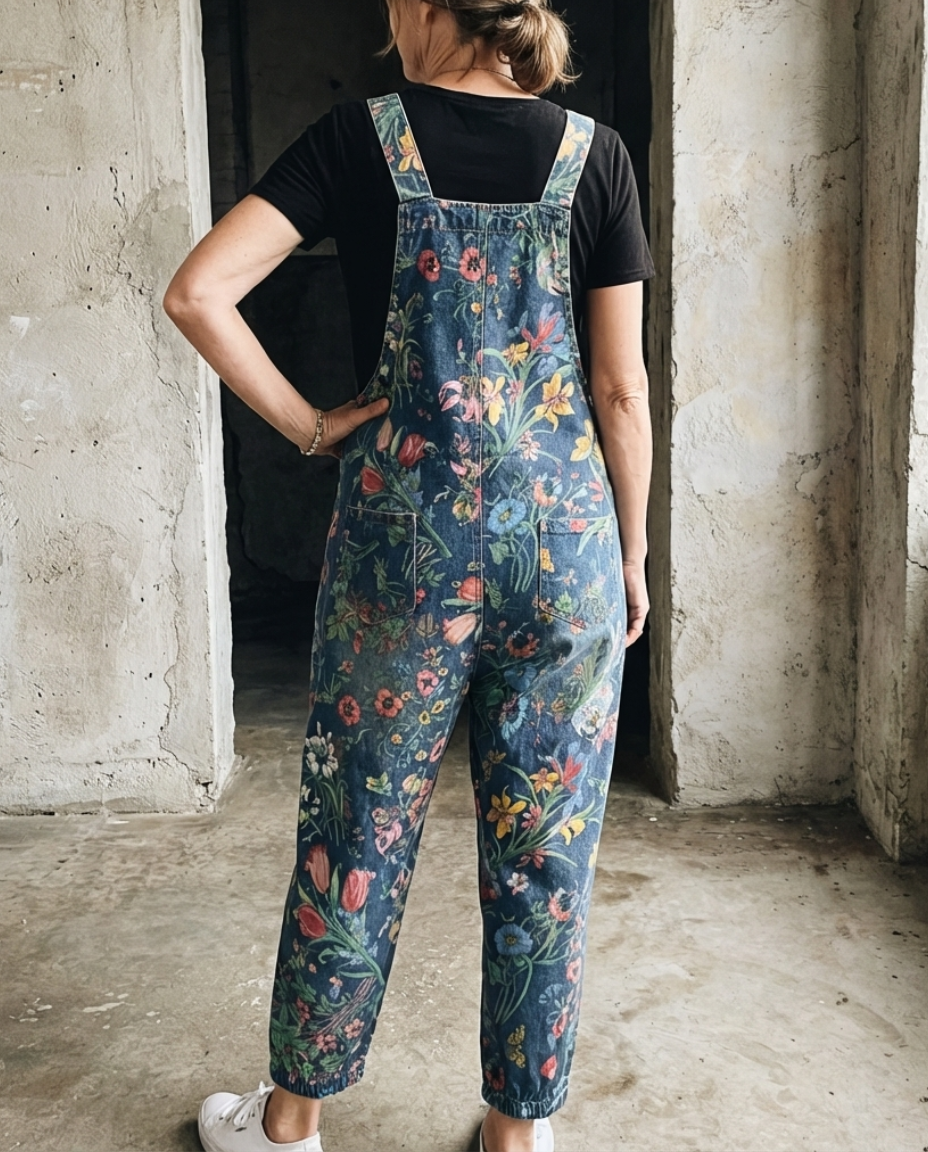 Flora | Floral Print Baggy Bib Overalls