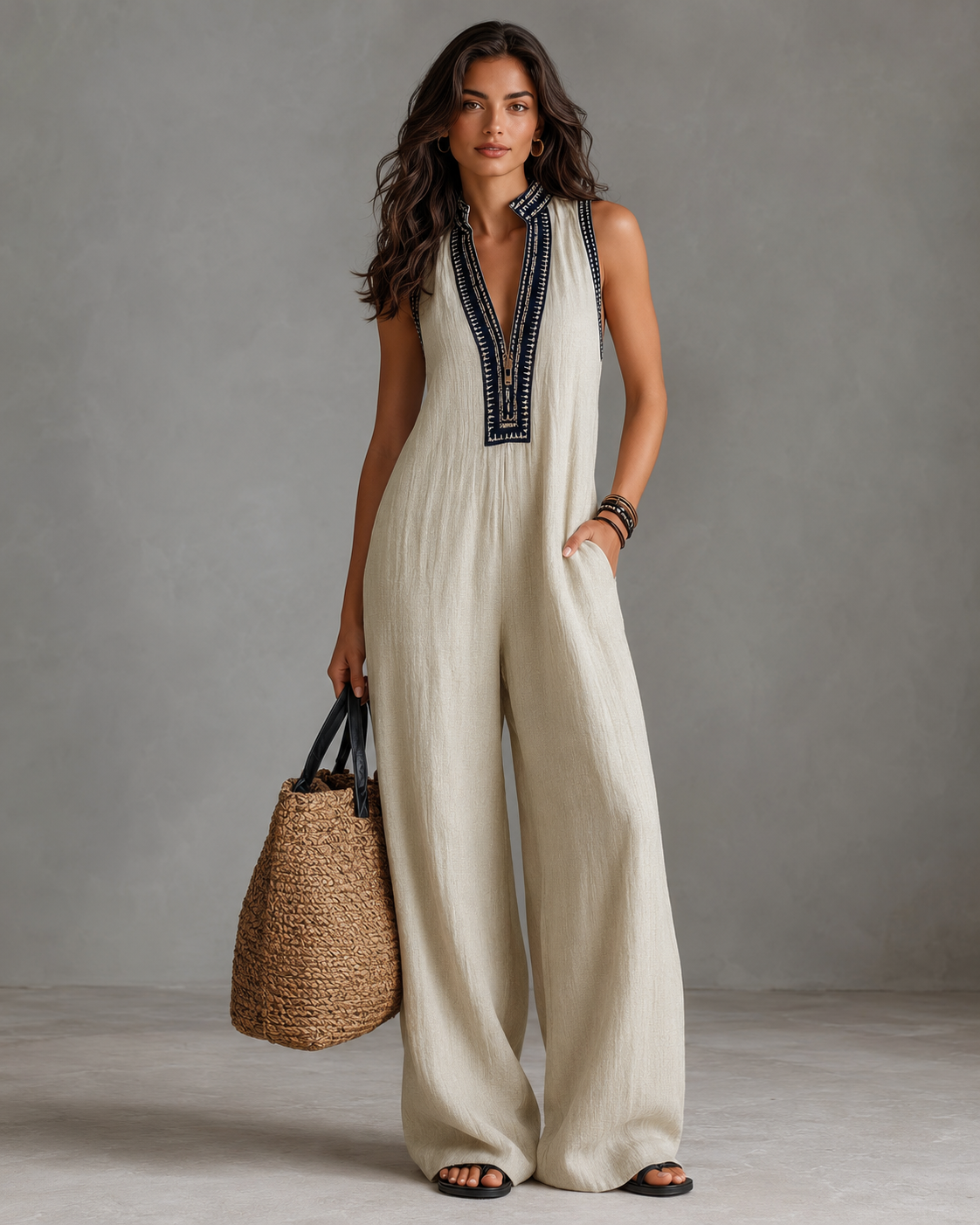 Fiamma - Sleeveless Jumpsuit with Minimalist High Collar and Zip