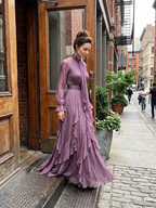 Demetria | Tie Neck Ruffle Tiered Maxi Dress